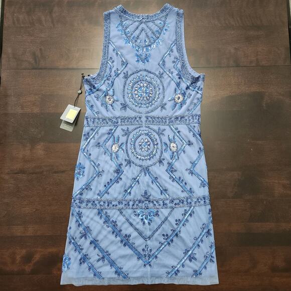 NWT Adrianna Papell Beaded Short Halter Dress French Blue Size 14 - Picture 8 of 9